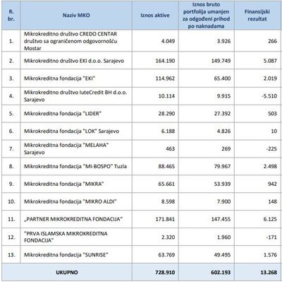 Manja dobit mikrokreditnog sektora u Federaciji BiH