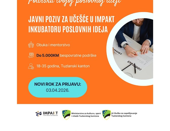 Produžen rok za prijavu na Javni poziv za učešće u Impakt inkubatoru poslovnih ideja