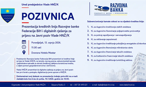 Poziv privrednicima: U ponedjeljak predstavljanje kreditnih linija za...