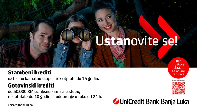 Akcijska ponuda UniCredit gotovinskih i stambenih kredita sa fiksnom kamatnom stopom, bez troškova obrade